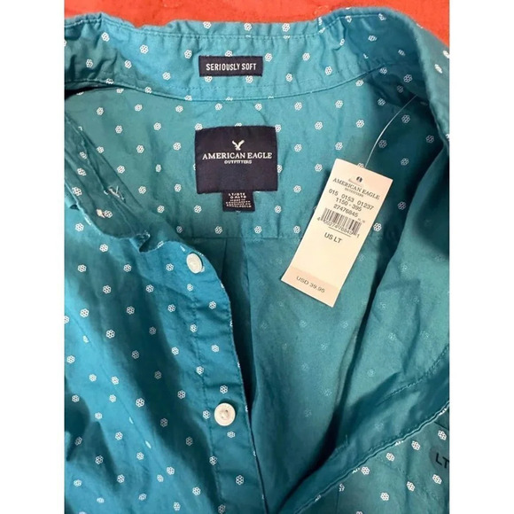 AMERICAN EAGLE Seriously Soft Oxford Collar Button Shirt T L Teal Navy Ombr#0872 - Picture 4 of 8